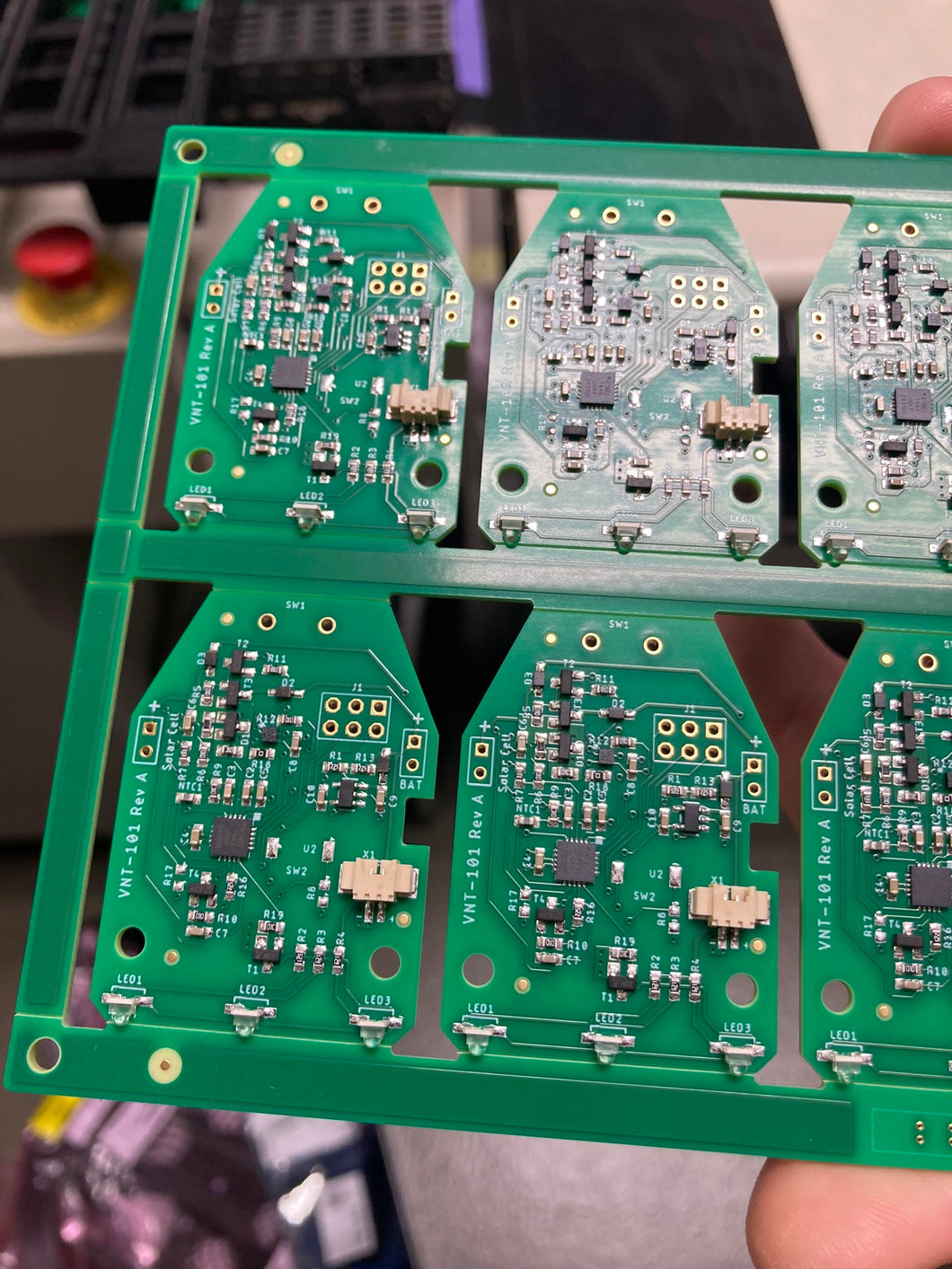 circuit board with a plentitude of sensors on it 